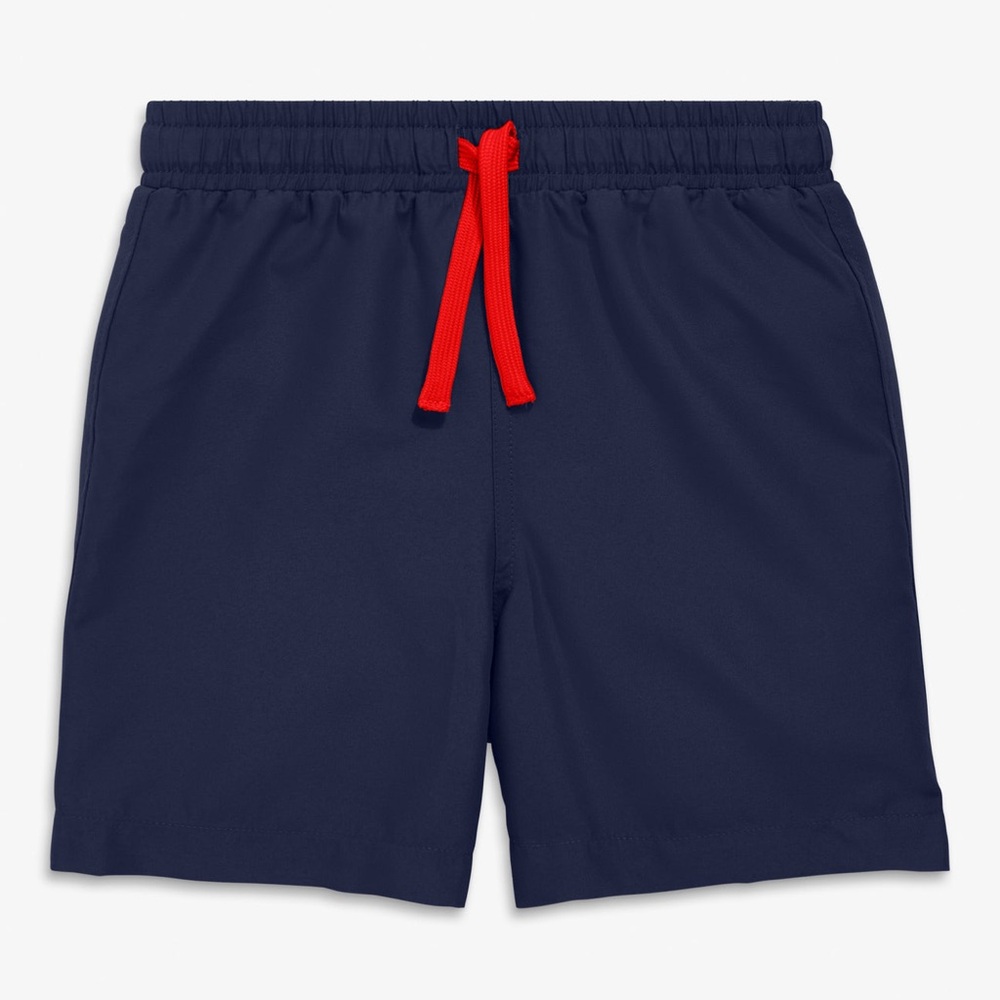 Primary Navy Swim Trunks with Red Drawstring